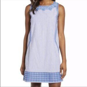 Vineyard Vines dress women 6 Cisco Embroidered Blue And White Striped sleeveless